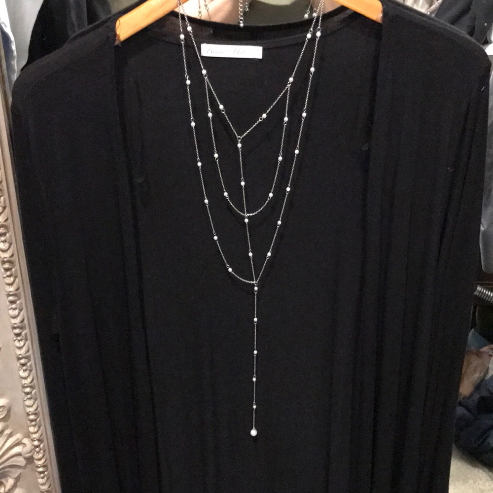 High end coachella pearl and silver Y necklace